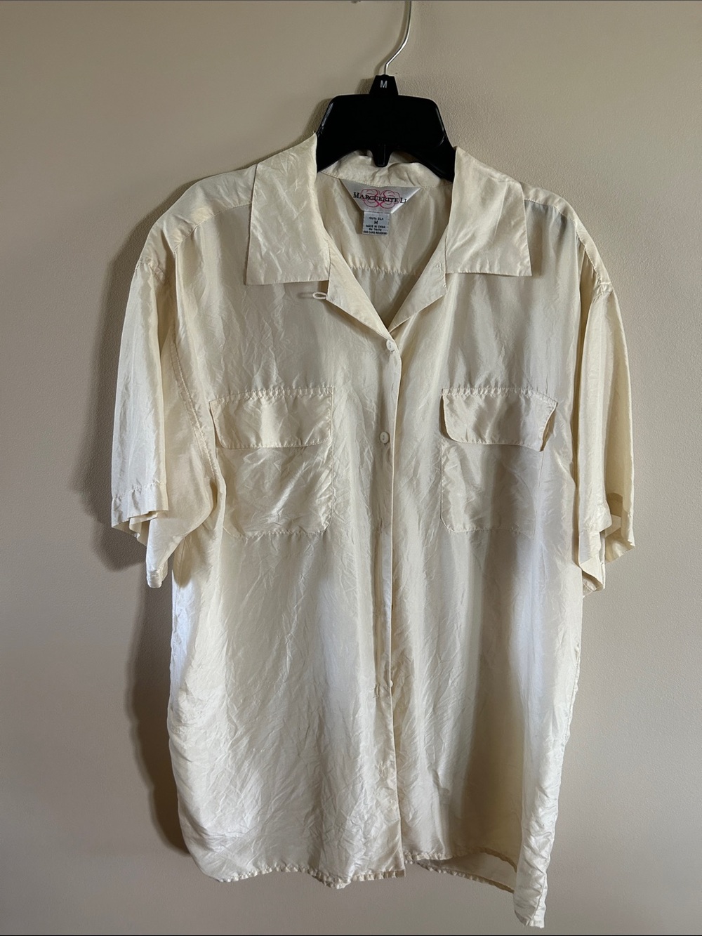 Relaxed Cream Short-Sleeve Button-Down Shirt